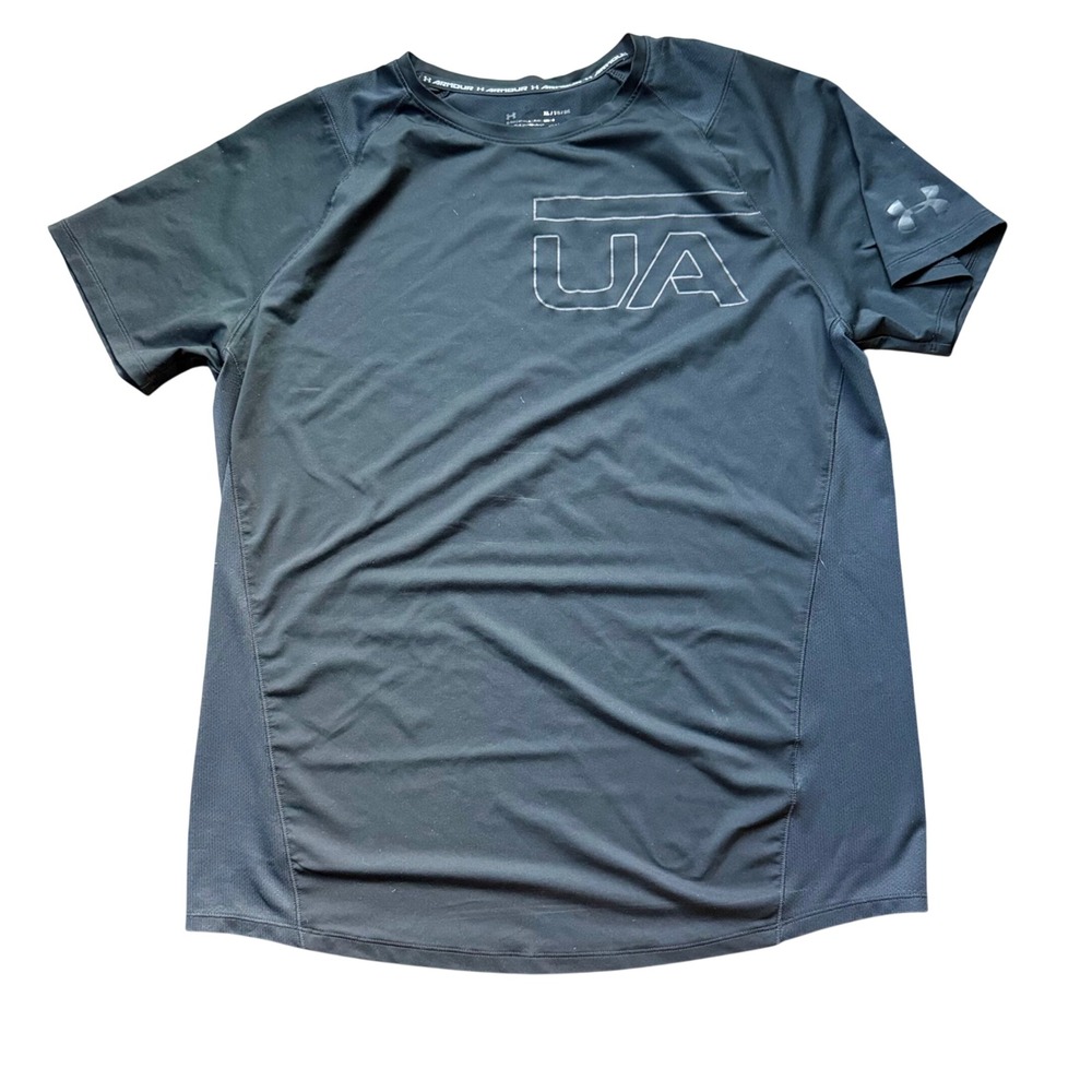 Under Armour Men XL Black Short Sleeve Tech Mesh Training Shirt UA Logo Snag